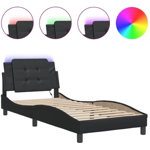 vidaXL Cadre de lit avec lumières LED noir 140x200 cm similicuir pas cher