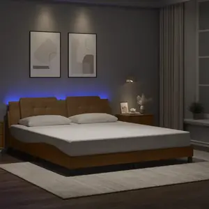 vidaXL Cadre de lit avec lumières LED cappuccino 180x200 cm similicuir pas cher