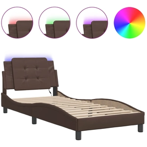 vidaXL Cadre de lit avec lumières LED marron 120x200 cm similicuir pas cher