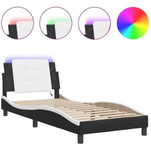 vidaXL Cadre de lit avec lumières LED noir blanc 200x200 cm similicuir pas cher