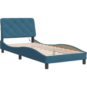 vidaXL Cadre de lit avec lumières LED bleu 90x190 cm velours pas cher