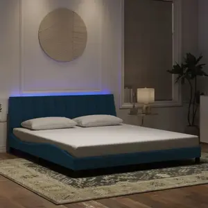 vidaXL Vidaxl Cadre De Lit Avec Led Sans Matelas Bleu 180x200 Cm Velours pas cher