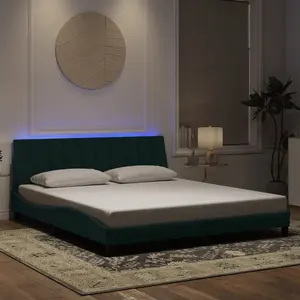 vidaXL Vidaxl Cadre De Lit Avec Lumières Led Vert Foncé 180x200 Cm Velours pas cher