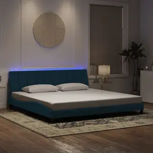 vidaXL Cadre de lit avec lumières LED bleu 200x200 cm velours pas cher