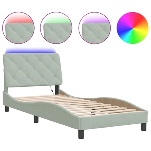 vidaXL Cadre de lit avec lumières LED gris clair 100x200 cm velours pas cher