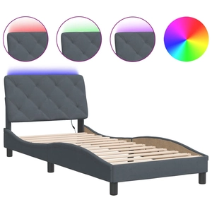 vidaXL Cadre de lit avec lumières LED gris foncé 100x200 cm velours pas cher