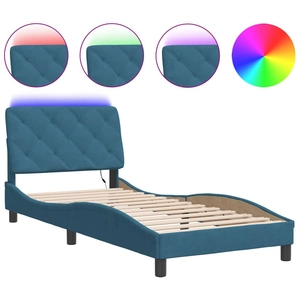 vidaXL Cadre de lit avec lumières LED bleu 90x200 cm velours pas cher