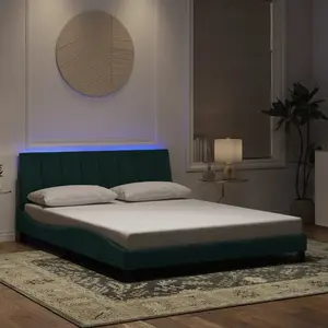 vidaXL Vidaxl Cadre De Lit Avec Lumières Led Vert Foncé 160x200 Cm Velours pas cher