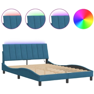 Comparateur de prix : vidaXL Cadre de lit avec LED sans matelas bleu 160x200 cm velours