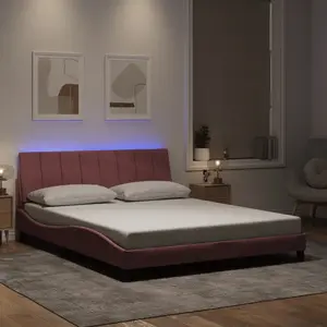 vidaXL Vidaxl Cadre De Lit Avec Led Sans Matelas Rose 160x200 Cm Velours pas cher