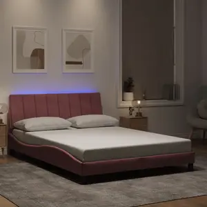 vidaXL Cadre de lit avec LED sans matelas rose 140x200 cm velours pas cher