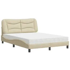 vidaXL Lit avec matelas crème 140x190 cm tissu pas cher