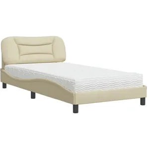 vidaXL Lit avec matelas crème 100x200 cm tissu pas cher
