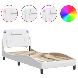 vidaXL Cadre de lit avec lumières LED blanc 80x200 cm similicuir pas cher