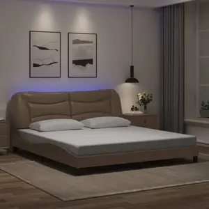 vidaXL Cadre de lit avec lumières LED cappuccino 180x200 cm similicuir pas cher