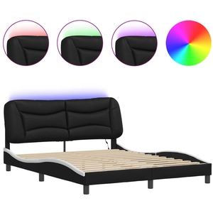 vidaXL Cadre de lit avec lumières LED noir blanc 160x200 cm similicuir pas cher