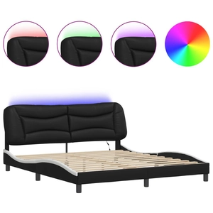 vidaXL Cadre de lit avec lumières LED noir blanc 180x200 cm similicuir pas cher