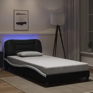vidaXL Cadre de lit avec lumières LED noir blanc 100x200 cm similicuir pas cher