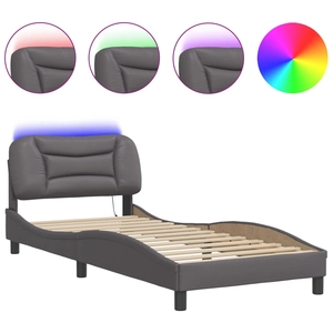 vidaXL Cadre de lit avec lumières LED gris 100x200 cm similicuir pas cher