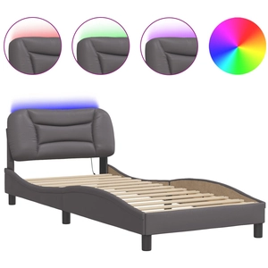 vidaXL Cadre de lit avec lumières LED gris 90x200 cm similicuir pas cher