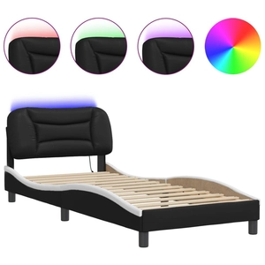 vidaXL Cadre de lit avec lumières LED noir blanc 90x200 cm similicuir pas cher