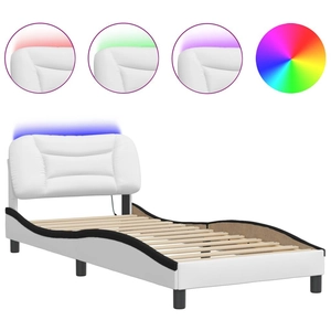 vidaXL Cadre de lit avec lumières LED blanc noir 90x200 cm similicuir pas cher