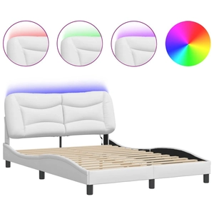 vidaXL Cadre de lit avec lumières LED blanc 140x190 cm similicuir pas cher