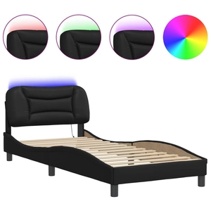 vidaXL Cadre de lit avec lumières LED noir 90x190 cm similicuir pas cher