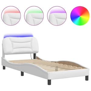 vidaXL Cadre de lit avec lumières LED blanc 90x190 cm similicuir pas cher