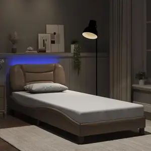 vidaXL Vidaxl Cadre De Lit Avec Lumières Led Cappuccino 90x190 Cm Similicuir pas cher