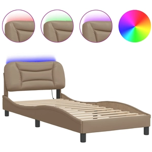 vidaXL Cadre de lit avec lumières LED cappuccino 140x200 cm similicuir pas cher