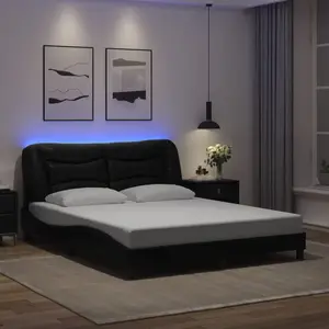 vidaXL Cadre de lit avec lumières LED noir 160x200 cm similicuir pas cher