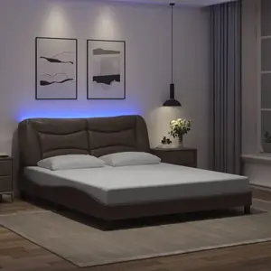 vidaXL Cadre de lit avec lumières LED marron 160x200 cm similicuir pas cher