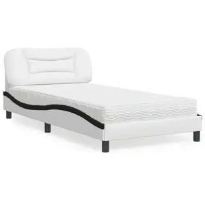vidaXL Lit avec matelas blanc et noir 100x200 cm similicuir pas cher