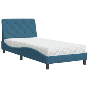 vidaXL Lit avec matelas bleu 90x200 cm velours pas cher