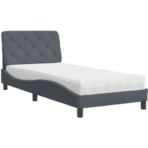 vidaXL Lit avec matelas gris foncé 90x190 cm velours pas cher