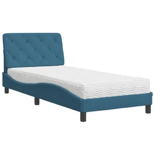vidaXL Lit avec matelas bleu 90x190 cm velours pas cher