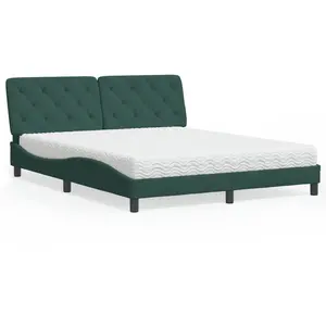 vidaXL Lit avec matelas vert foncé 160x200 cm velours pas cher