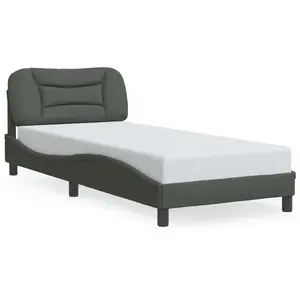 vidaXL Cadre de lit avec lumières LED gris foncé 90x190 cm tissu pas cher