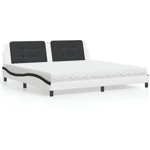 vidaXL Lit avec matelas blanc et noir 200x200 cm similicuir pas cher