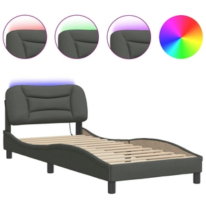 vidaXL Cadre de lit avec lumières LED gris foncé 80x200 cm tissu pas cher