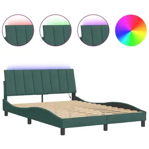 vidaXL Cadre de lit avec lumières LED vert foncé 140x190 cm velours pas cher