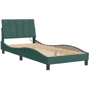 vidaXL Cadre de lit avec LED sans matelas vert foncé 90x190 cm velours pas cher