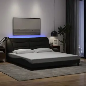 vidaXL Cadre de lit avec lumières LED noir 180x200 cm tissu pas cher