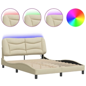 vidaXL Cadre de lit avec lumières LED crème 140x200 cm tissu pas cher