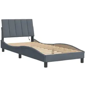 vidaXL Cadre de lit avec lumières LED gris foncé 90x200 cm velours pas cher