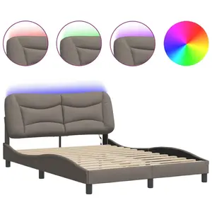 vidaXL Cadre de lit avec lumières LED taupe 140x190 cm tissu pas cher