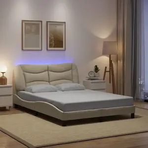vidaXL Cadre de lit avec lumières LED crème 120x200 cm tissu pas cher