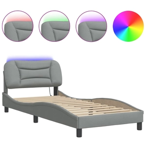vidaXL Cadre de lit avec lumières LED gris clair 140x200 cm tissu pas cher