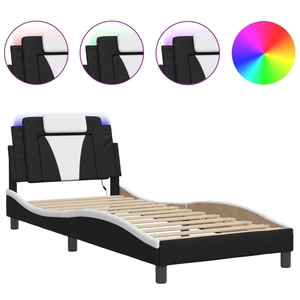 vidaXL Cadre de lit avec lumières LED noir blanc 140x190 cm similicuir pas cher